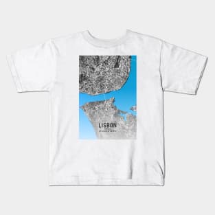 Lisbon City Map Blue, White and Black Kids T-Shirt